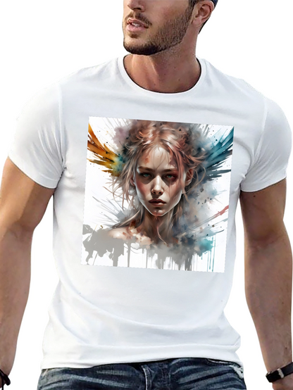 Camiseta Negra con Diseño Artístico de Mujer