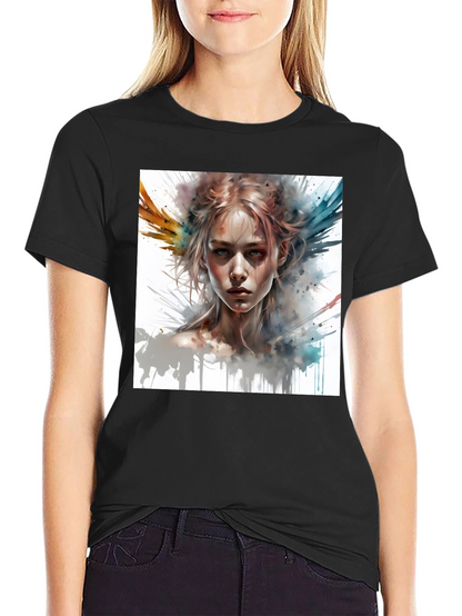 Camiseta Negra con Diseño Artístico de Mujer