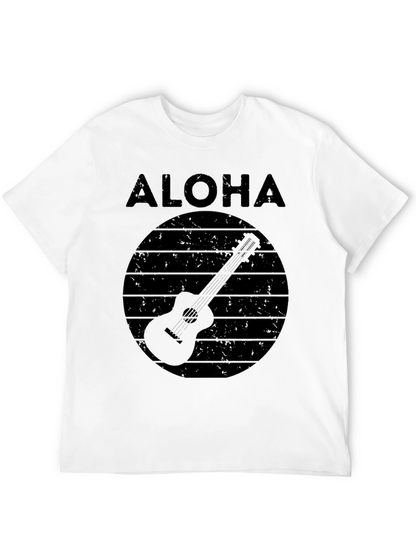 Camiseta Negra Aloha con Diseño de Guitarra