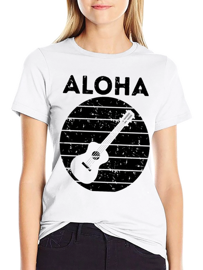Camiseta Negra Aloha con Diseño de Guitarra