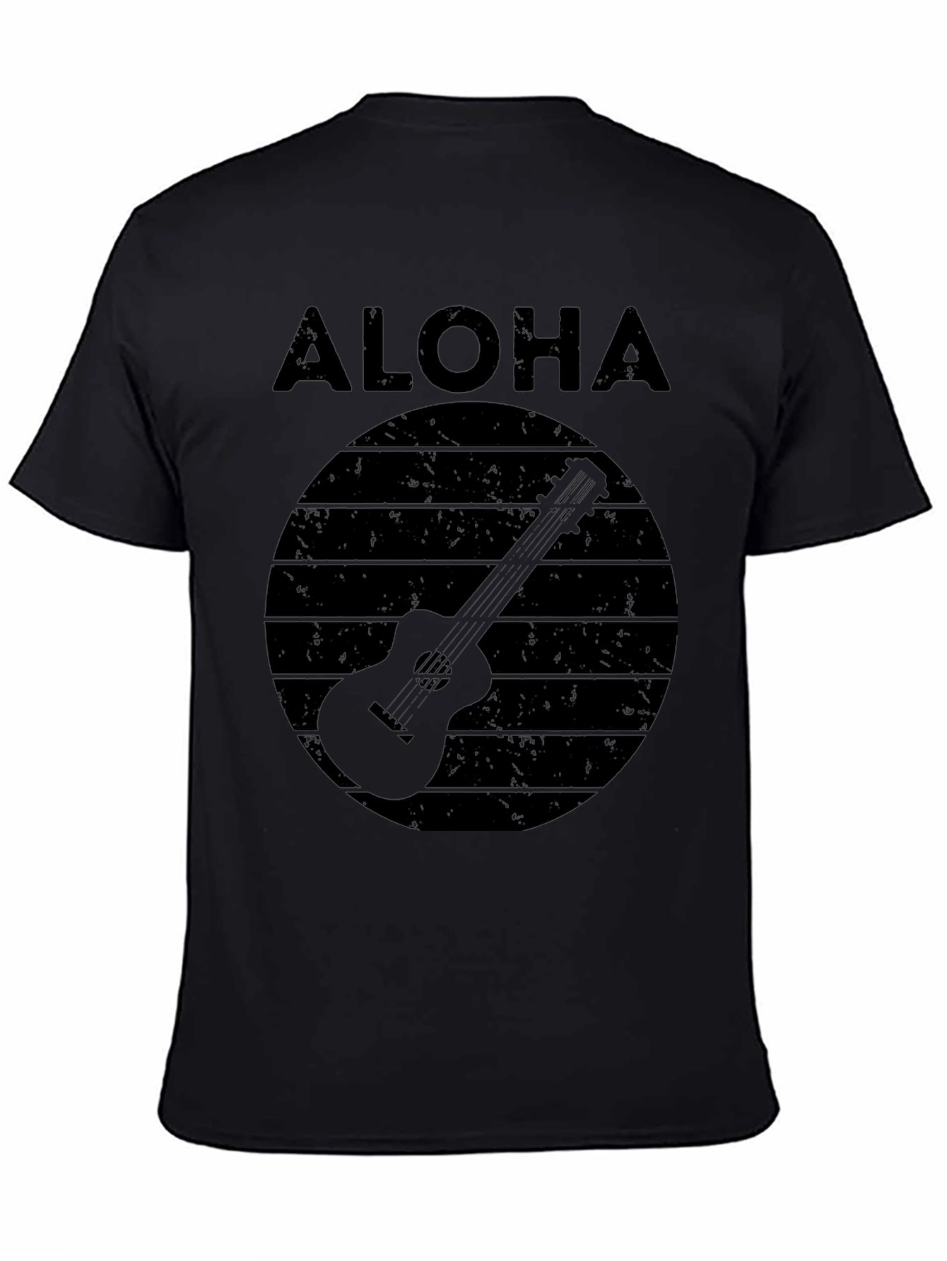 Camiseta Negra Aloha con Diseño de Guitarra