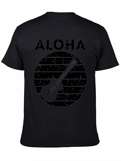 Camiseta Negra Aloha con Diseño de Guitarra