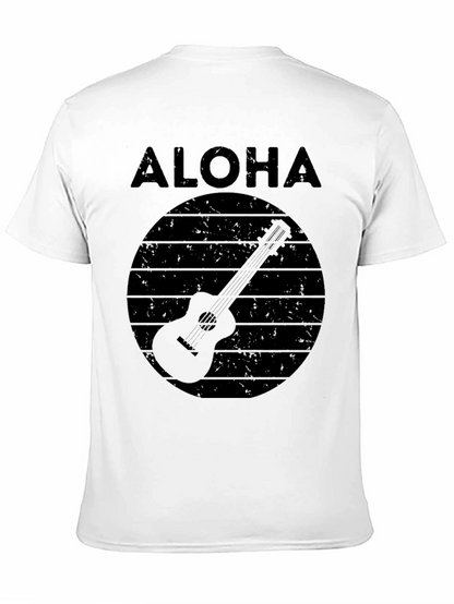 Camiseta Negra Aloha con Diseño de Guitarra