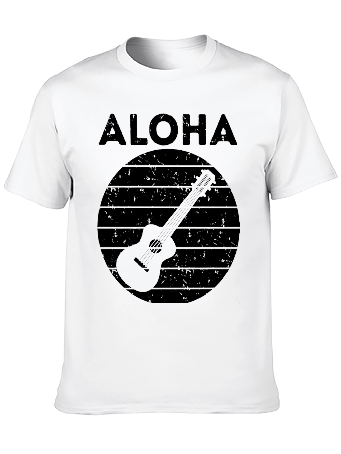 Camiseta Negra Aloha con Diseño de Guitarra