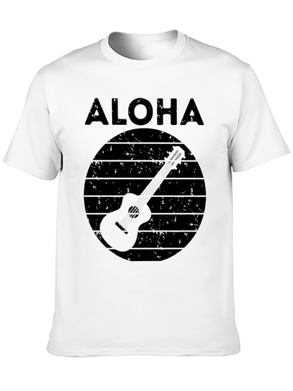 Camiseta Negra Aloha con Diseño de Guitarra