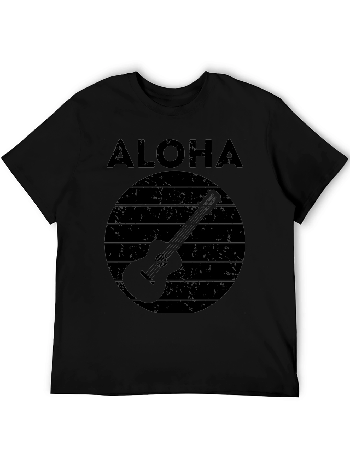 Camiseta Negra Aloha con Diseño de Guitarra