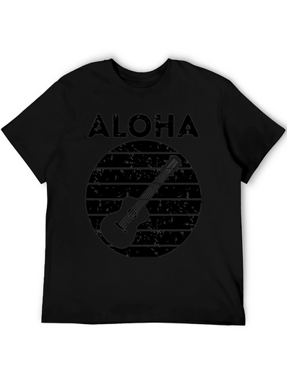 Camiseta Negra Aloha con Diseño de Guitarra