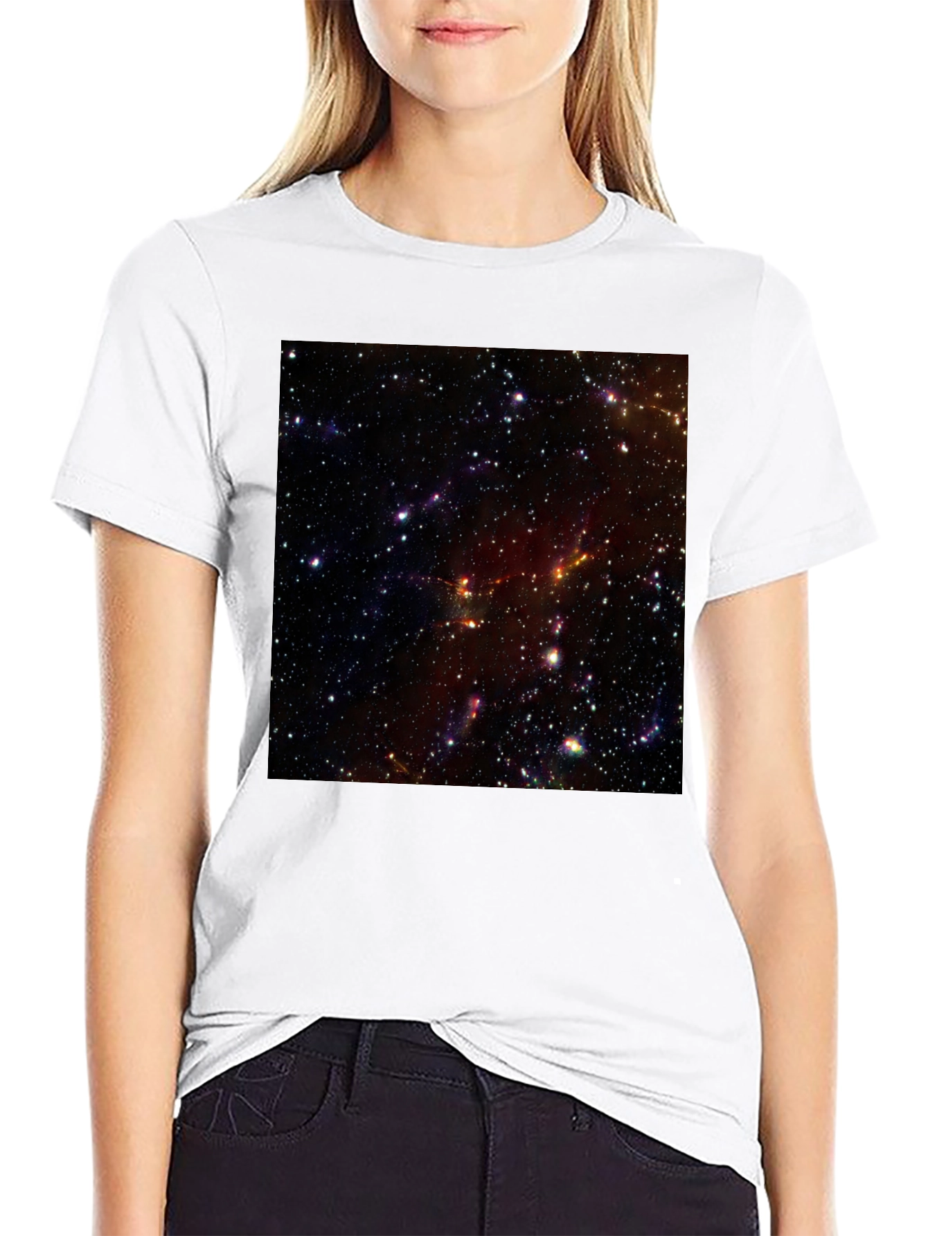 Camiseta Negra Estampado Espacio Cósmico