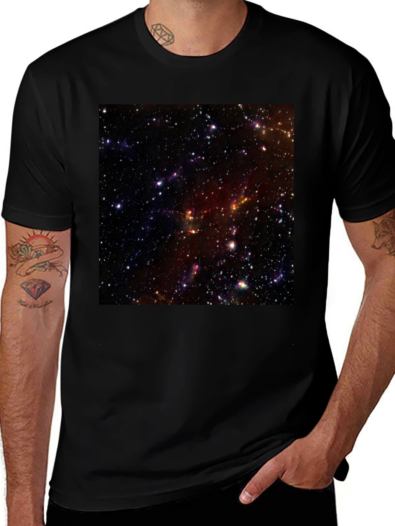 Camiseta Negra Estampado Espacio Cósmico