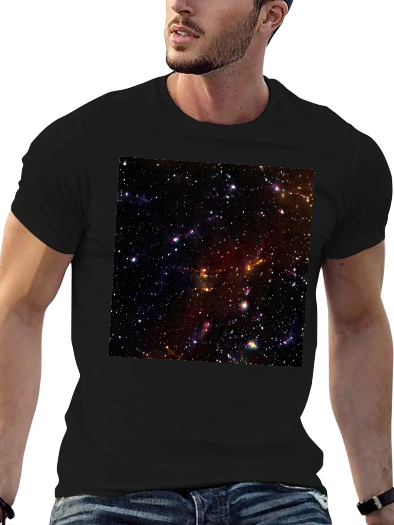 Camiseta Negra Estampado Espacio Cósmico
