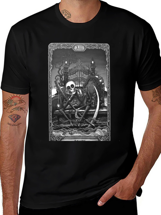 Camiseta Negra con Diseño de Carta de Tarot: La Muerte