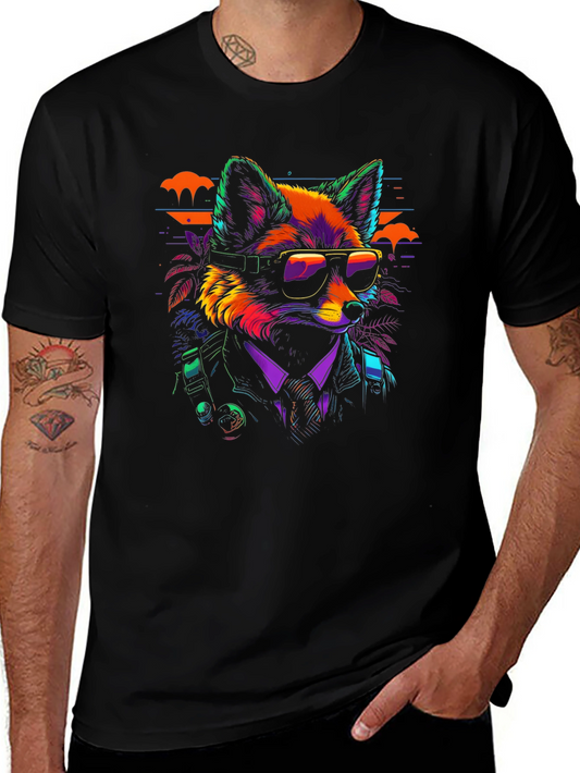 Camiseta Negra con Diseño de Zorro Retro