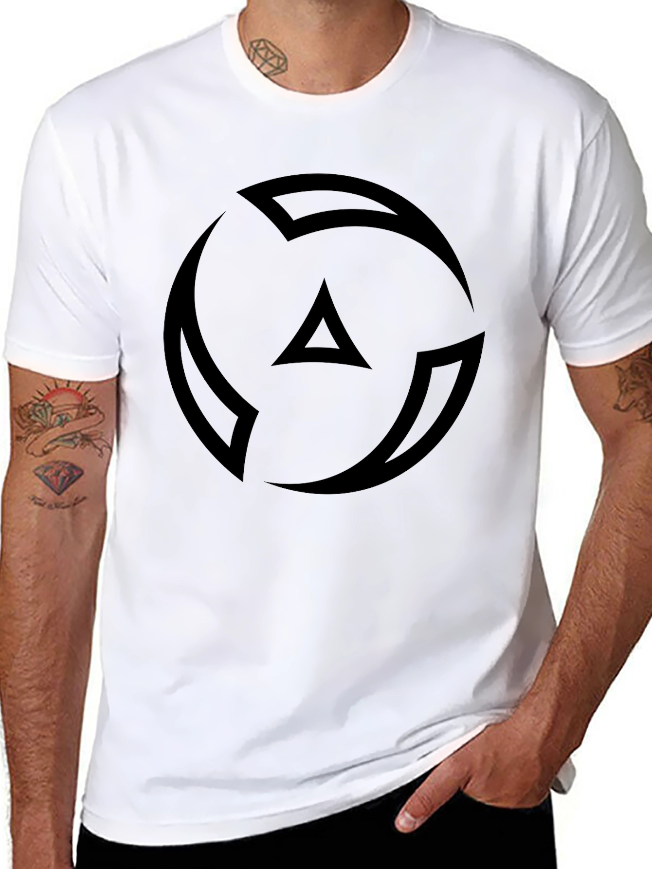 Camiseta Negra Hombre - Diseño Abstracto Circular