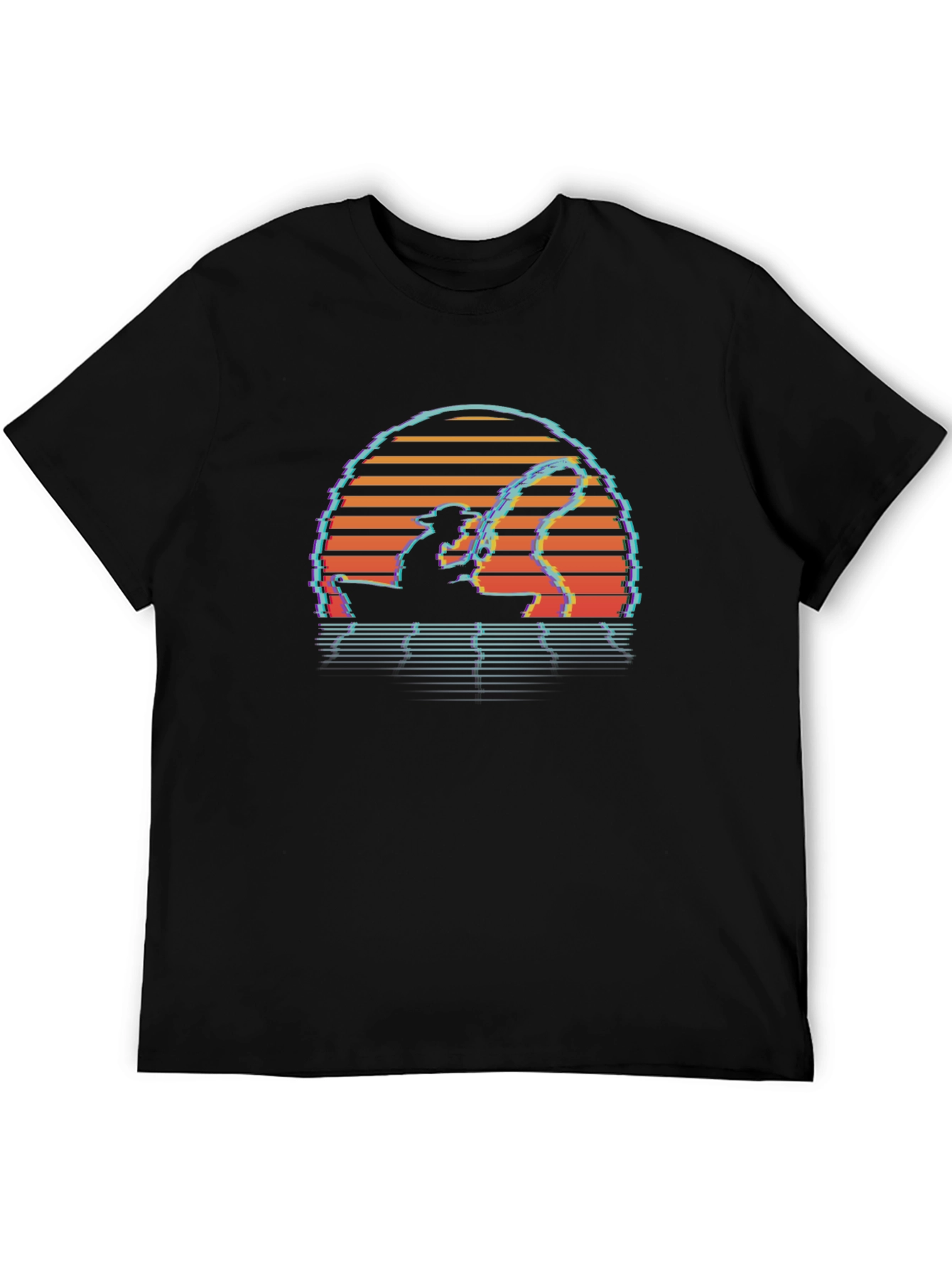 Camiseta Negra Retro Atardecer Pesca