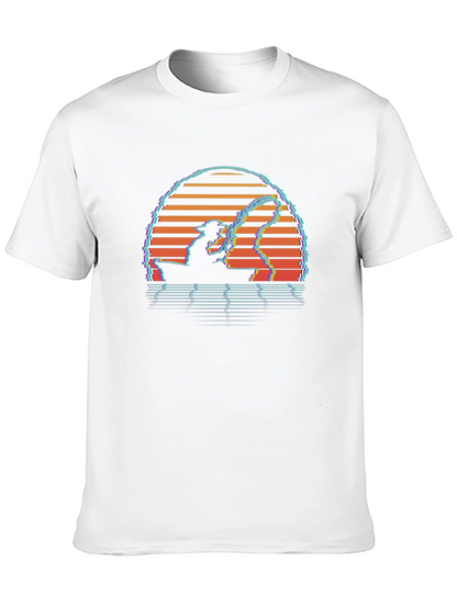Camiseta Negra Retro Atardecer Pesca