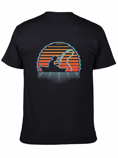 Camiseta Negra Retro Atardecer Pesca