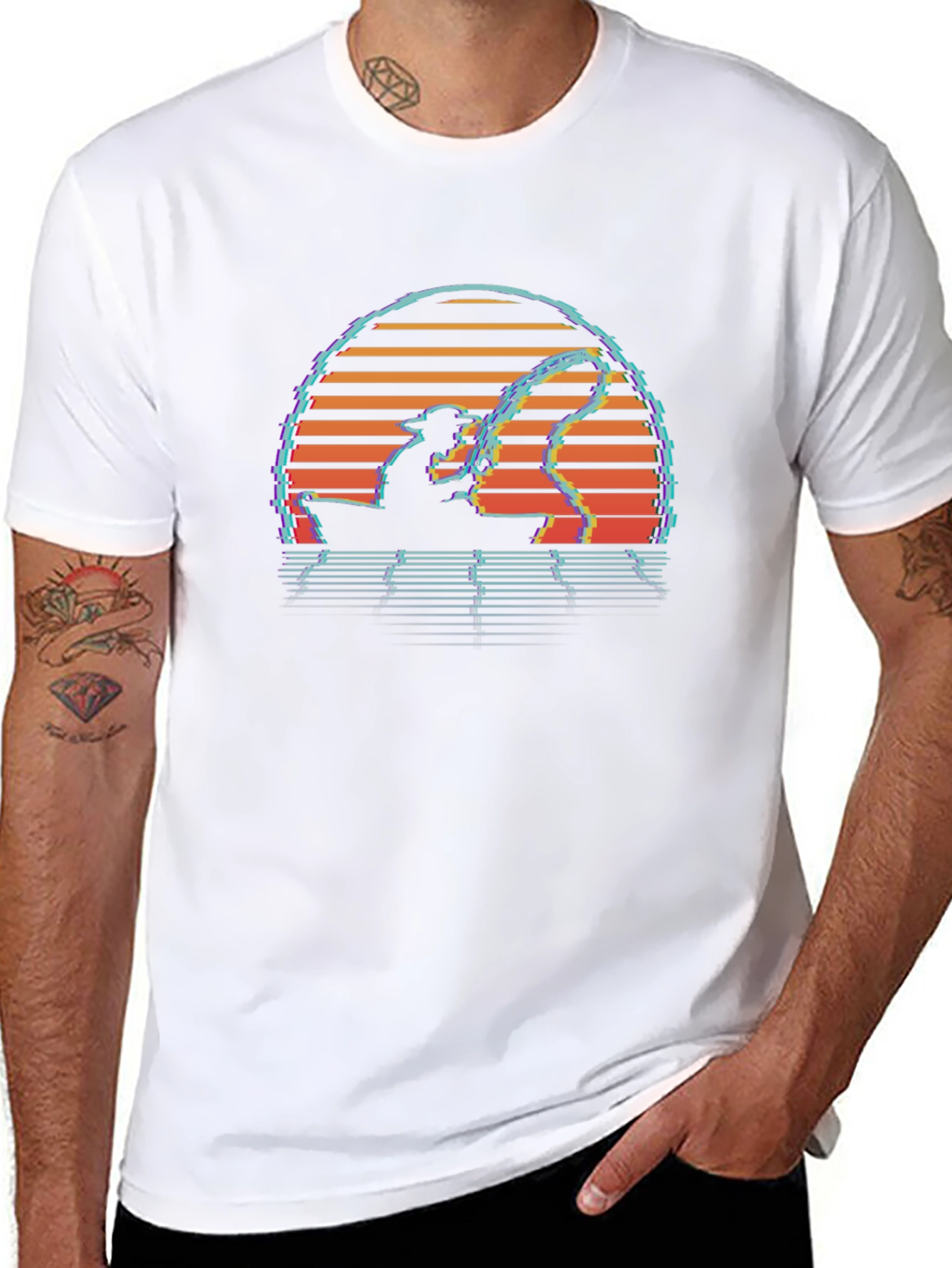 Camiseta Negra Retro Atardecer Pesca
