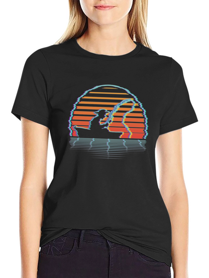 Camiseta Negra Retro Atardecer Pesca
