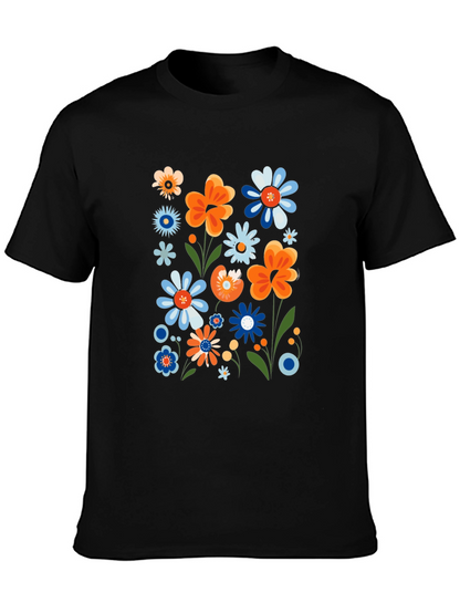 Camiseta Negra con Estampado Floral Retro