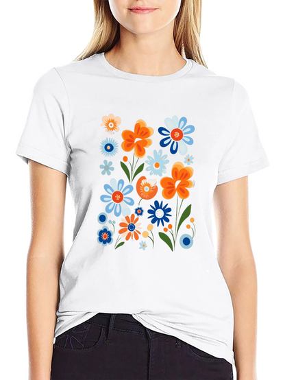 Camiseta Negra con Estampado Floral Retro