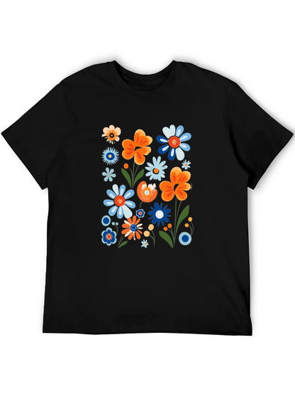 Camiseta Negra con Estampado Floral Retro
