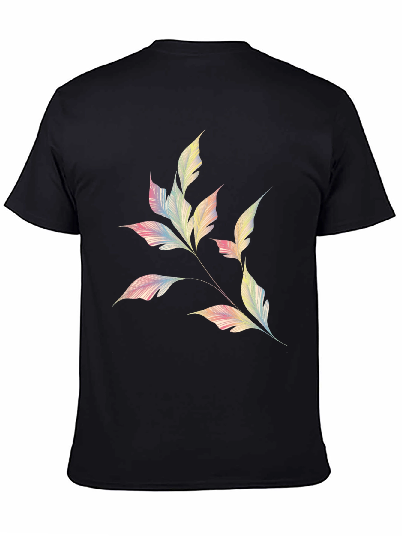Camiseta Negra con Diseño de Hojas Abstractas