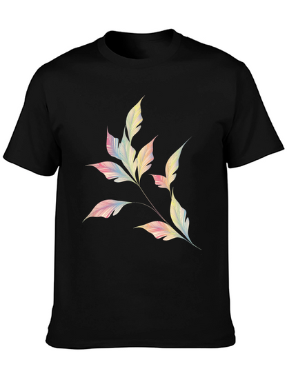 Camiseta Negra con Diseño de Hojas Abstractas