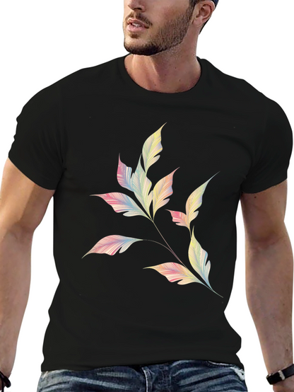 Camiseta Negra con Diseño de Hojas Abstractas