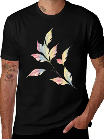 Camiseta Negra con Diseño de Hojas Abstractas
