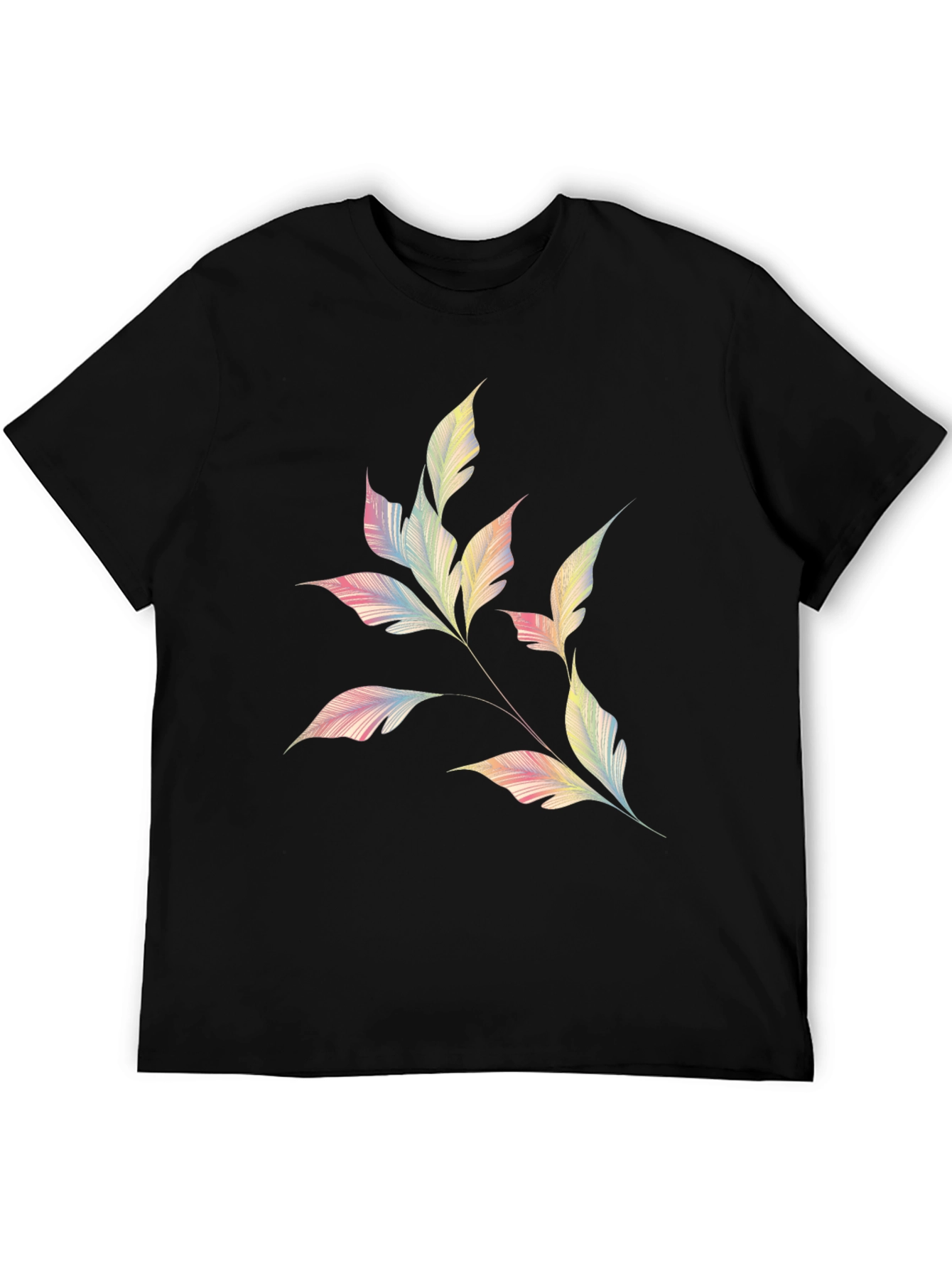 Camiseta Negra con Diseño de Hojas Abstractas