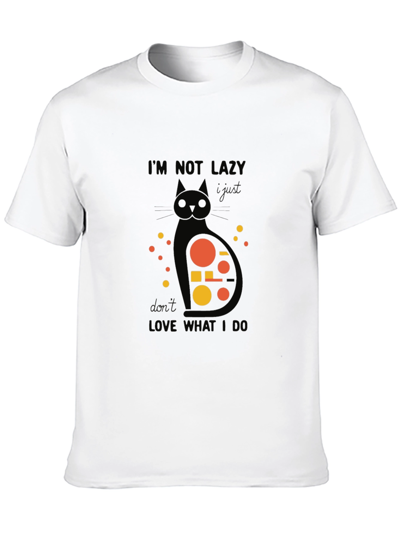 Camiseta Negra con Diseño de Gato Abstracto y Frase