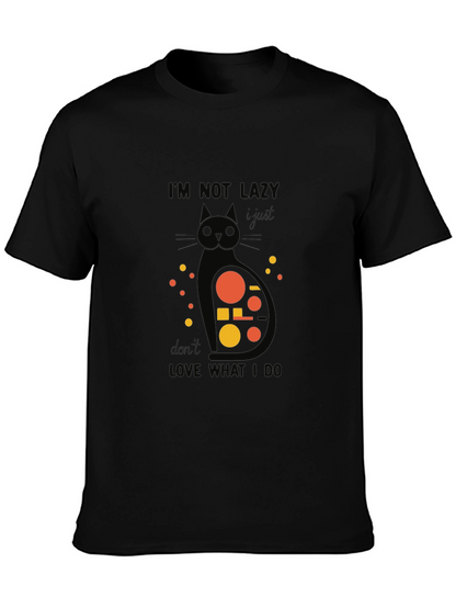 Camiseta Negra con Diseño de Gato Abstracto y Frase