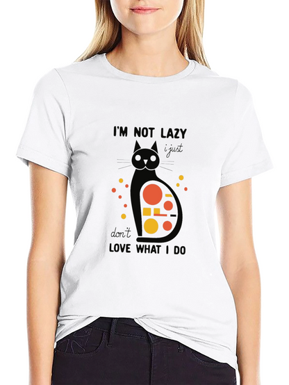 Camiseta Negra con Diseño de Gato Abstracto y Frase