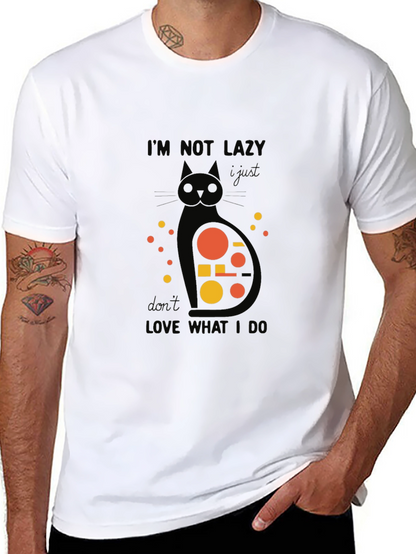 Camiseta Negra con Diseño de Gato Abstracto y Frase