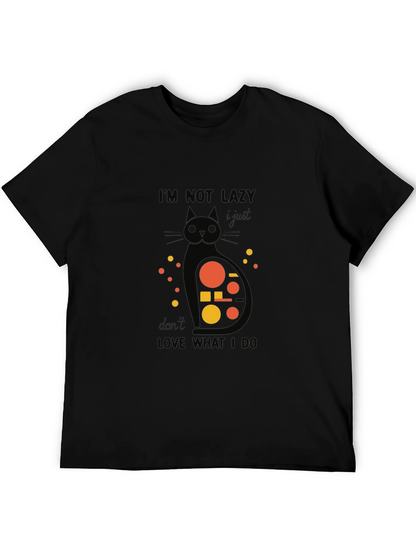 Camiseta Negra con Diseño de Gato Abstracto y Frase