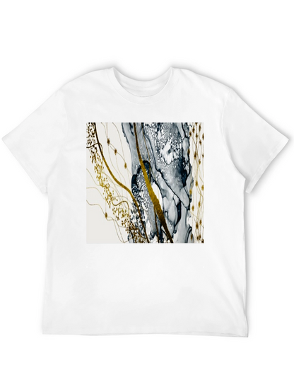 Camiseta Negra con Diseño Abstracto Dorado y Gris
