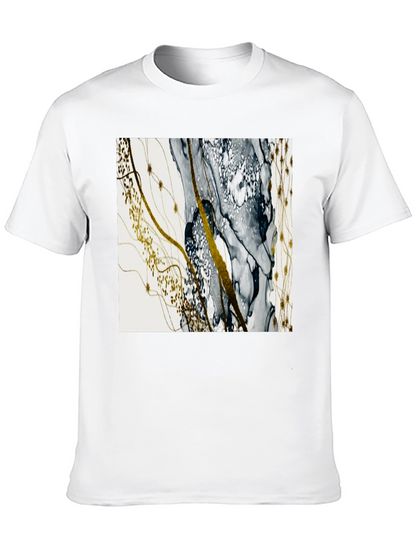 Camiseta Negra con Diseño Abstracto Dorado y Gris