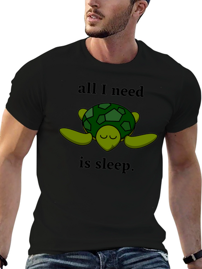 Camiseta Negra con Diseño de Tortuga Dormilona