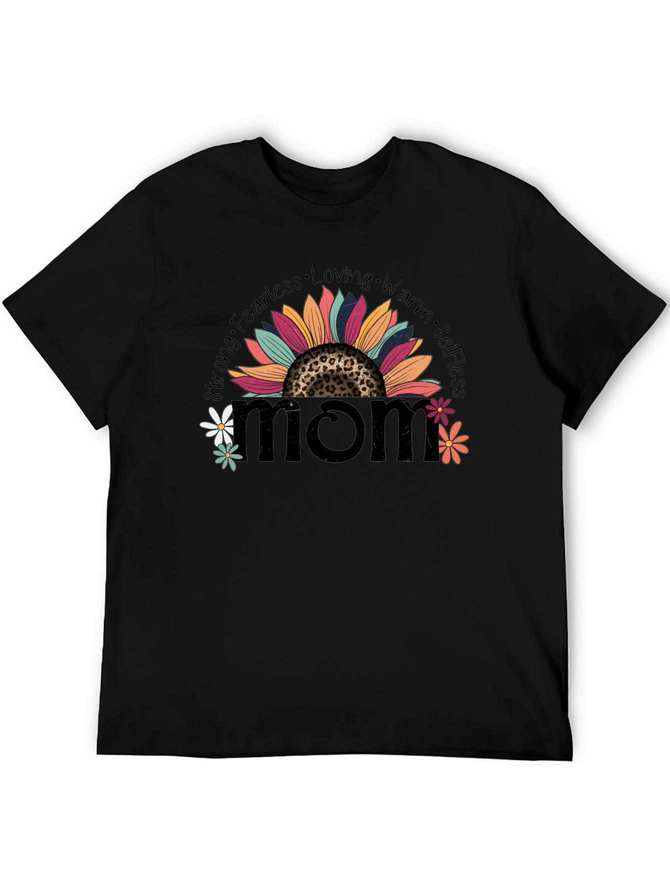 Camiseta Negra Mom con Diseño Floral