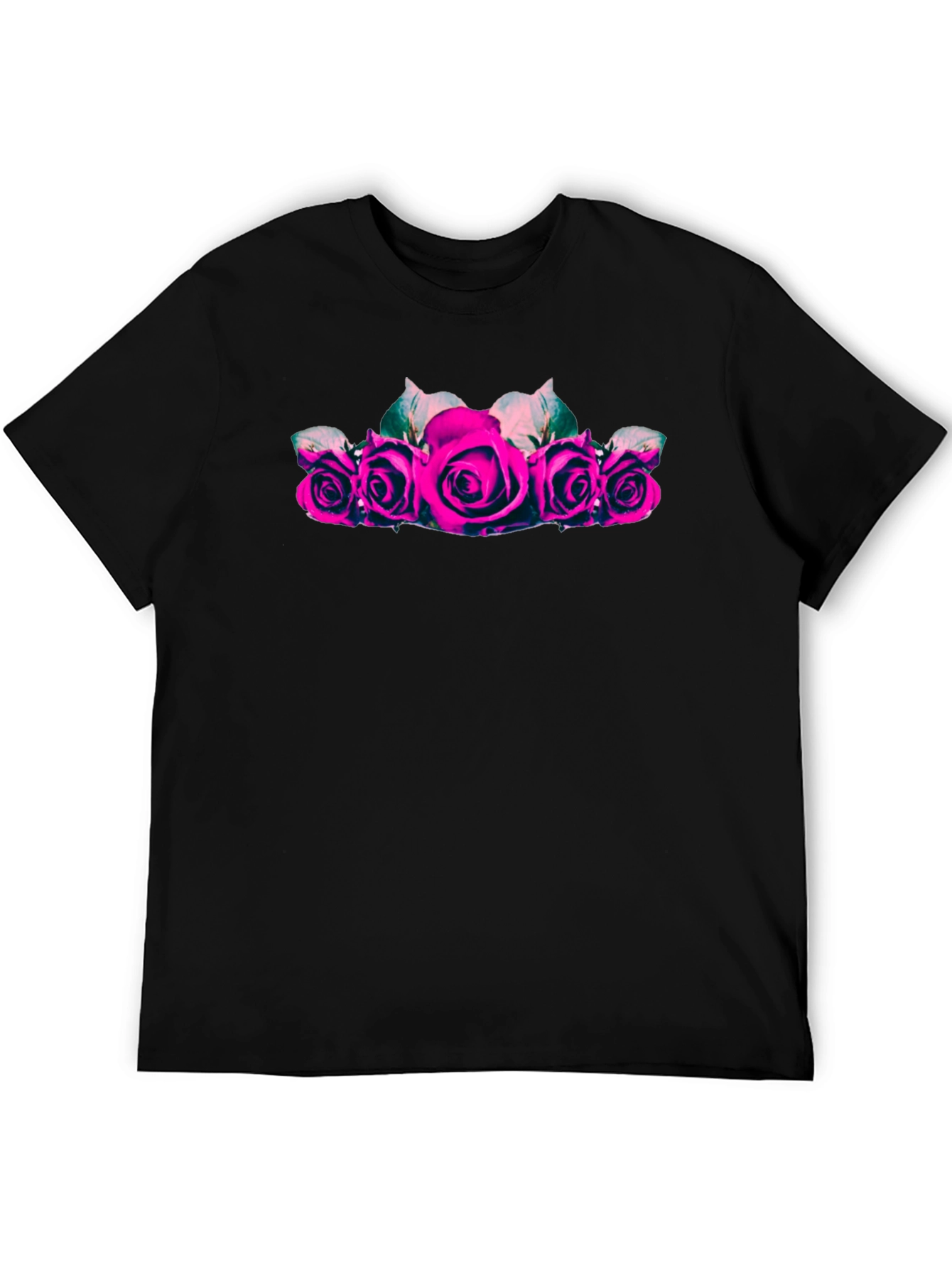 Camiseta Negra con Rosas Fucsia para Hombre