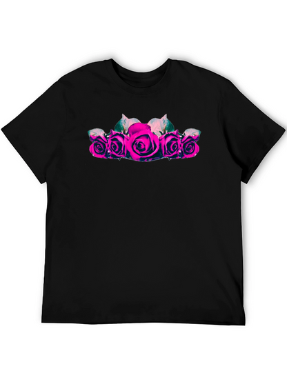 Camiseta Negra con Rosas Fucsia para Hombre