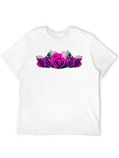 Camiseta Negra con Rosas Fucsia para Hombre