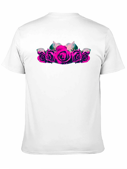 Camiseta Negra con Rosas Fucsia para Hombre
