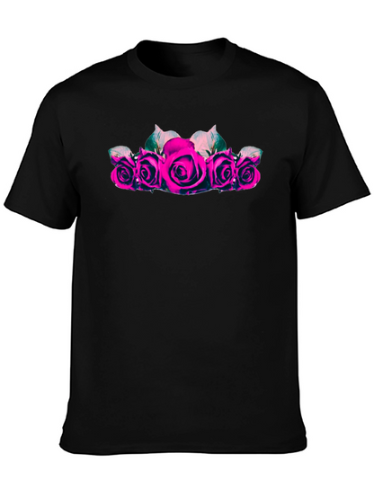 Camiseta Negra con Rosas Fucsia para Hombre