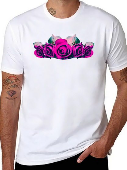 Camiseta Negra con Rosas Fucsia para Hombre
