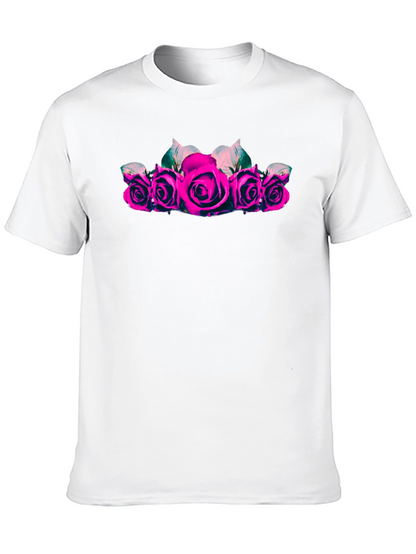 Camiseta Negra con Rosas Fucsia para Hombre