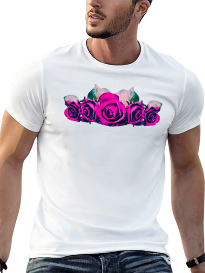 Camiseta Negra con Rosas Fucsia para Hombre