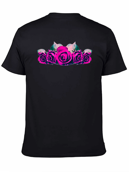 Camiseta Negra con Rosas Fucsia para Hombre