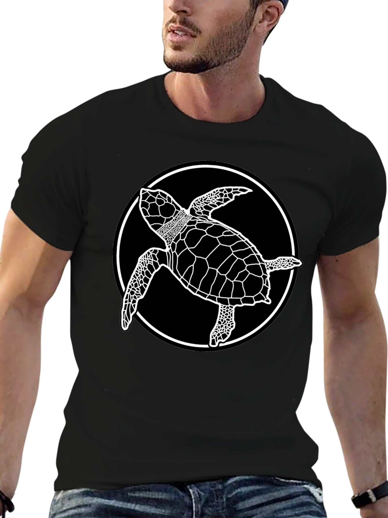 Camiseta Negra con Diseño de Tortuga Marina
