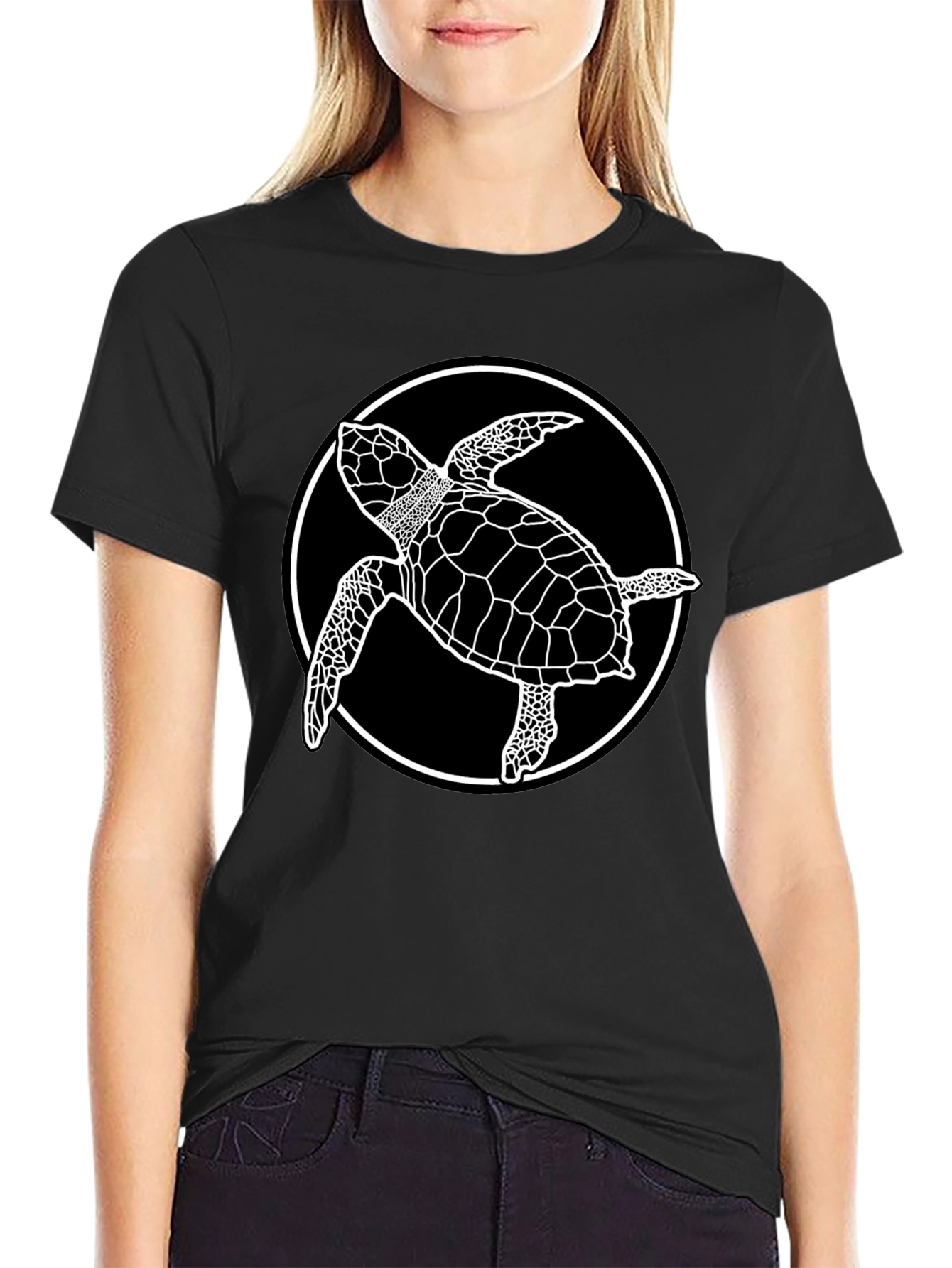 Camiseta Negra con Diseño de Tortuga Marina